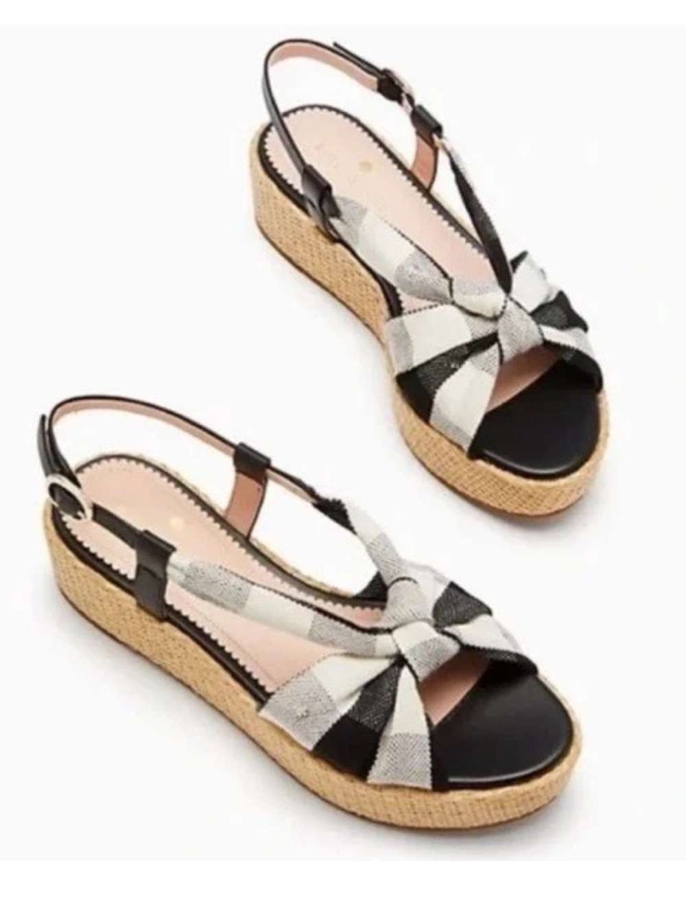 kate spade Betsy Black Crm Gingham Plaid Knot Espadrille Flatform Sandal NWT 11